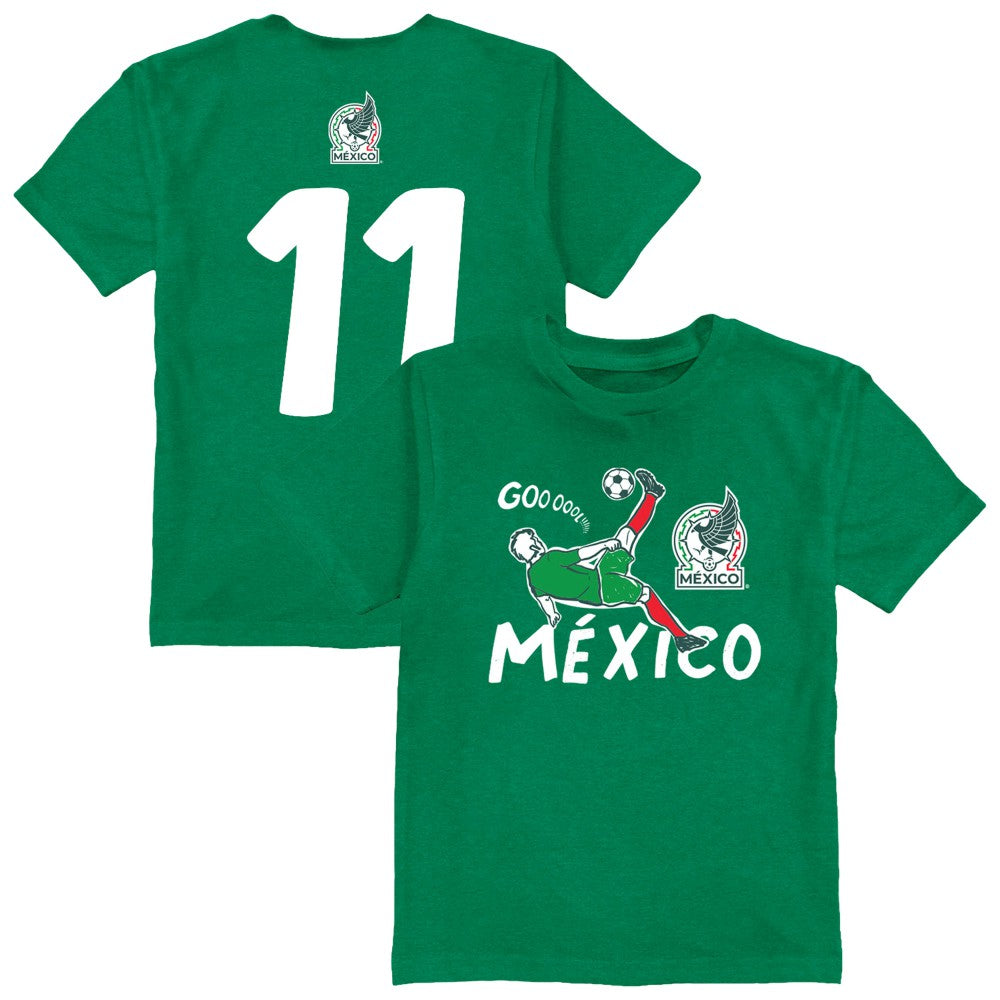 Santiago Gimenez Mexico National Team Vive La Fete Youth Player Name & Number Chilena Style T-Shirt Green - FIFA World CUP