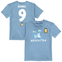 Julián Álvarez Argentina National Team Vive La Fete Youth Player Name & Number Chilena Style T-Shirt Light Blue - FIFA World CUP
