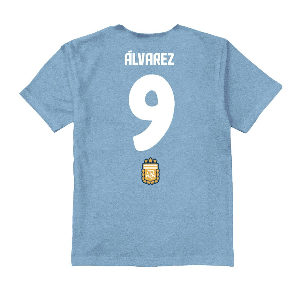 Julián Álvarez Argentina National Team Vive La Fete Youth Player Name & Number Chilena Style T-Shirt Light Blue - FIFA World CUP