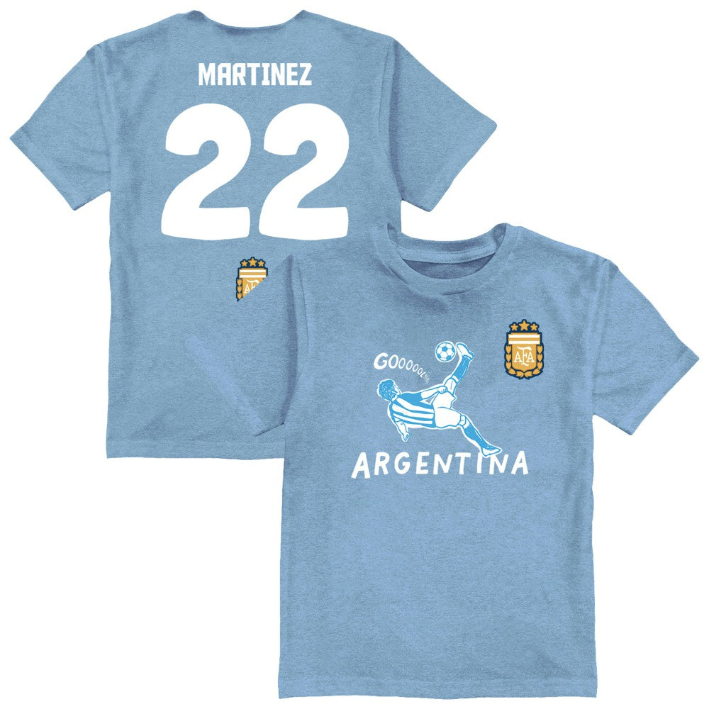 Lautaro Martinez Argentina National Team Vive La Fete Youth Player Name & Number Chilena Style T-Shirt Light Blue - FIFA World CUP