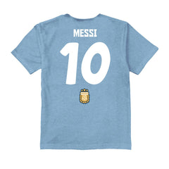 Lionel Messi Argentina National Team Vive La Fete Youth Player Name & Number Chilena Style T-Shirt Light Blue - FIFA World CUP