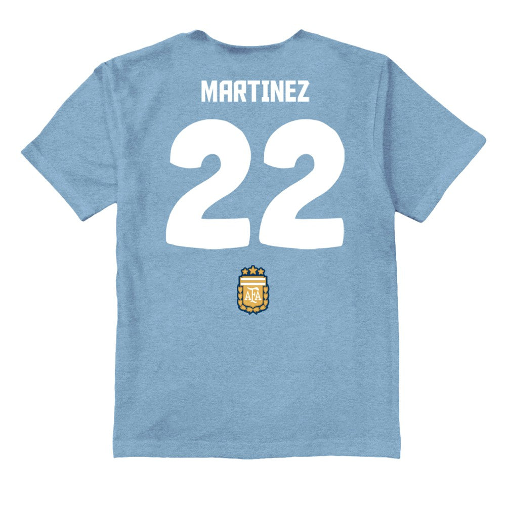 Lautaro Martinez Argentina National Team Vive La Fete Youth Player Name & Number Stadium Style T-Shirt Light Blue - FIFA World CUP