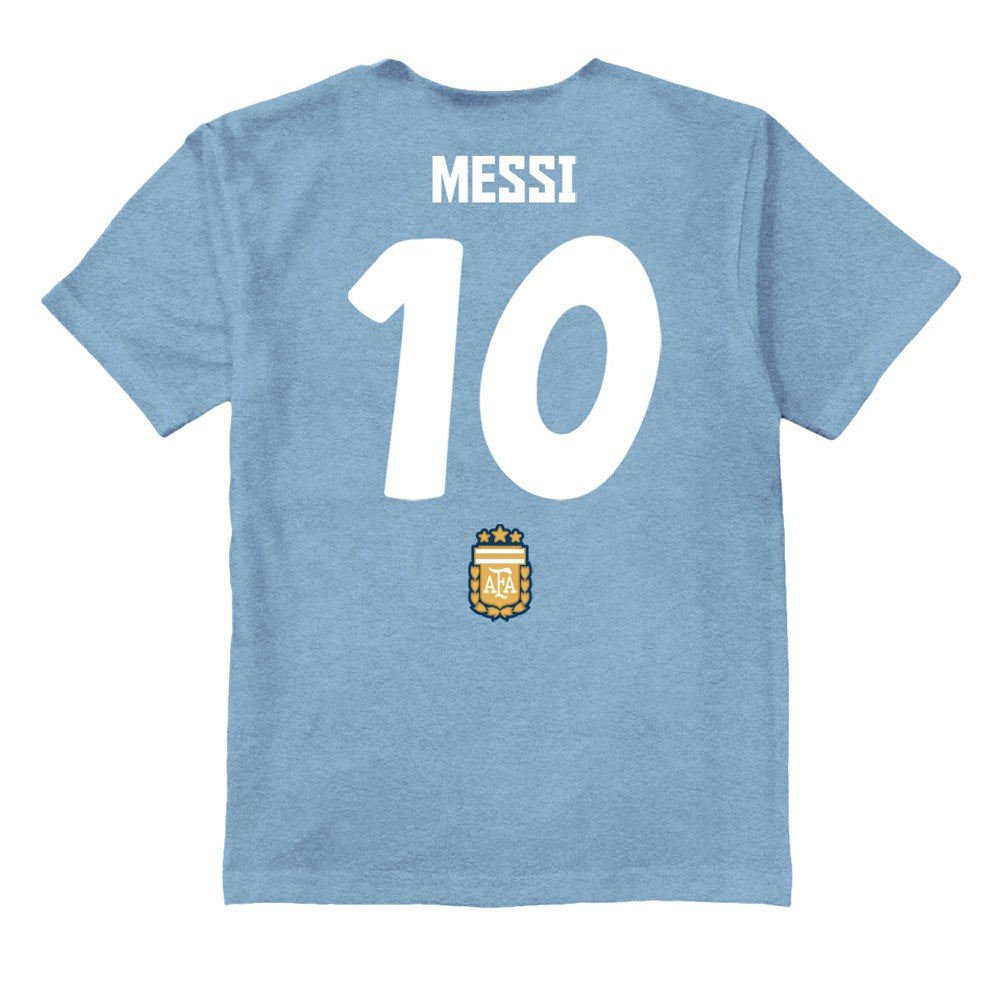 Lionel Messi Argentina National Team Vive La Fete Youth Player Name & Number Stadium Style T-Shirt Light Blue - FIFA World CUP