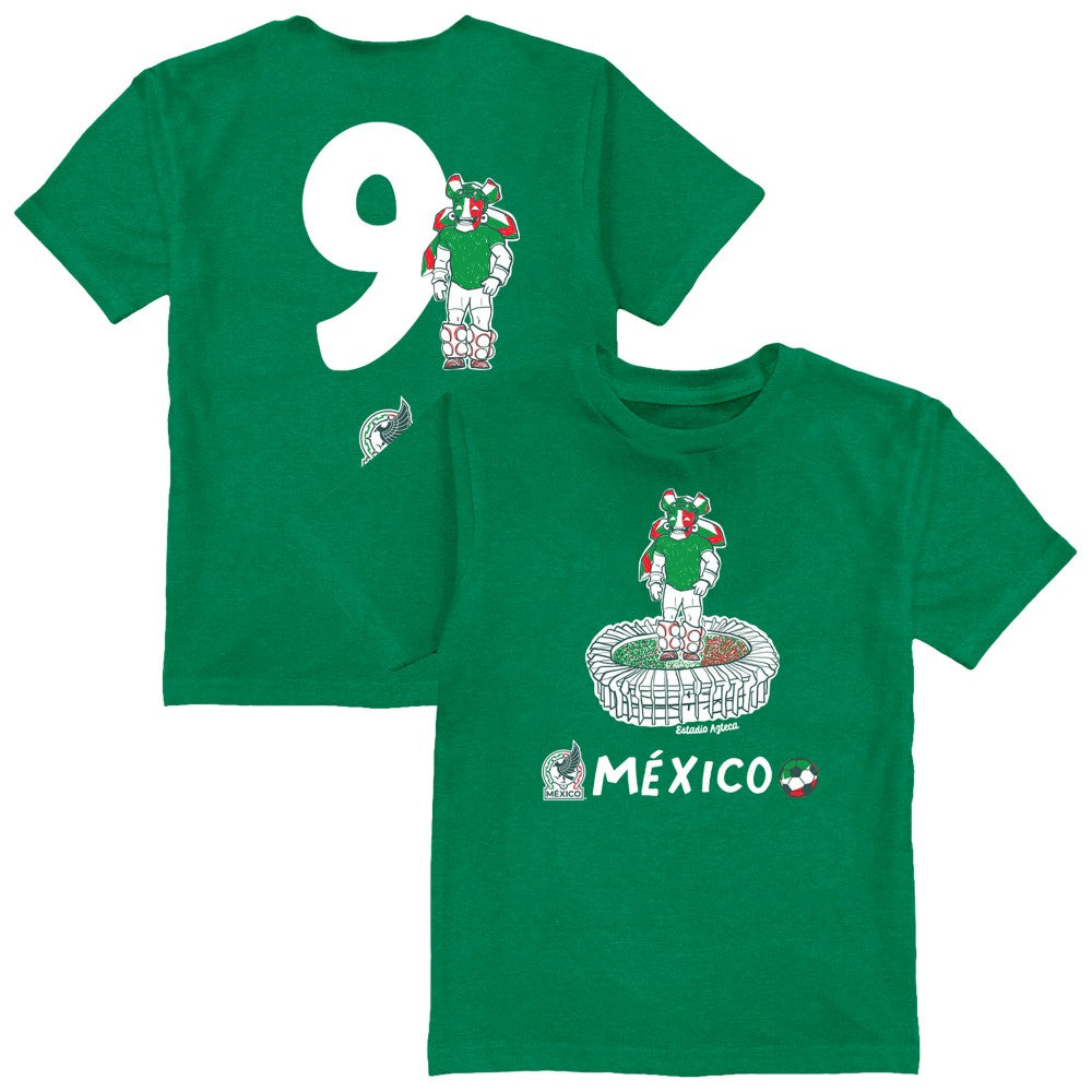 Raúl Jiménez Mexico National Team Vive La Fete Youth Player Name & Number Stadium Style T-Shirt Green - FIFA World CUP