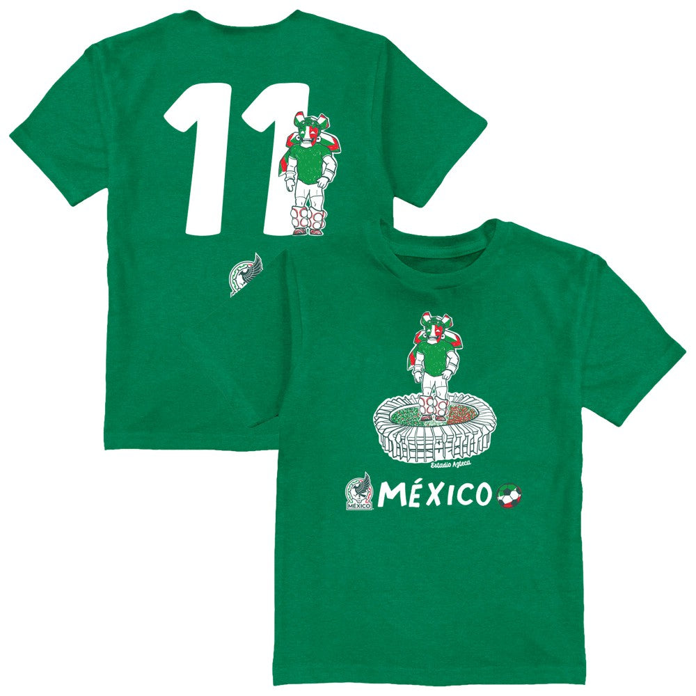 Santiago Gimenez Mexico National Team Vive La Fete Youth Player Name & Number Stadium Style T-Shirt Green - FIFA World CUP