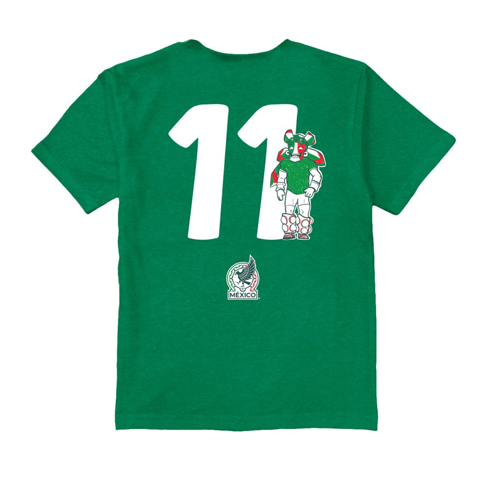 Santiago Gimenez Mexico National Team Vive La Fete Youth Player Name & Number Stadium Style T-Shirt Green - FIFA World CUP