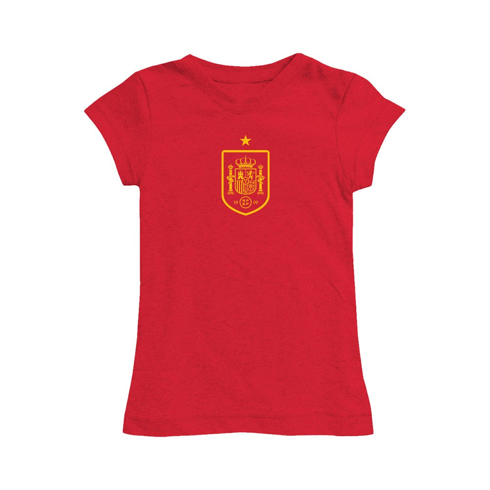 Spain National Team Vive La Fete Girls Youth Color Badge Fitted T-Shirt Red - FIFA World CUP