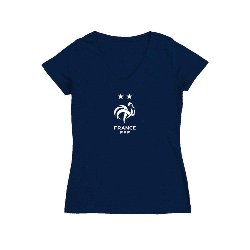 France National Team Vive La Fete Women's Color Badge V-Neck Fitted T-Shirt Navy - FIFA World CUP