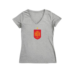 Spain National Team Vive La Fete Women's Color Badge V-Neck Fitted T-Shirt Gray - FIFA World CUP