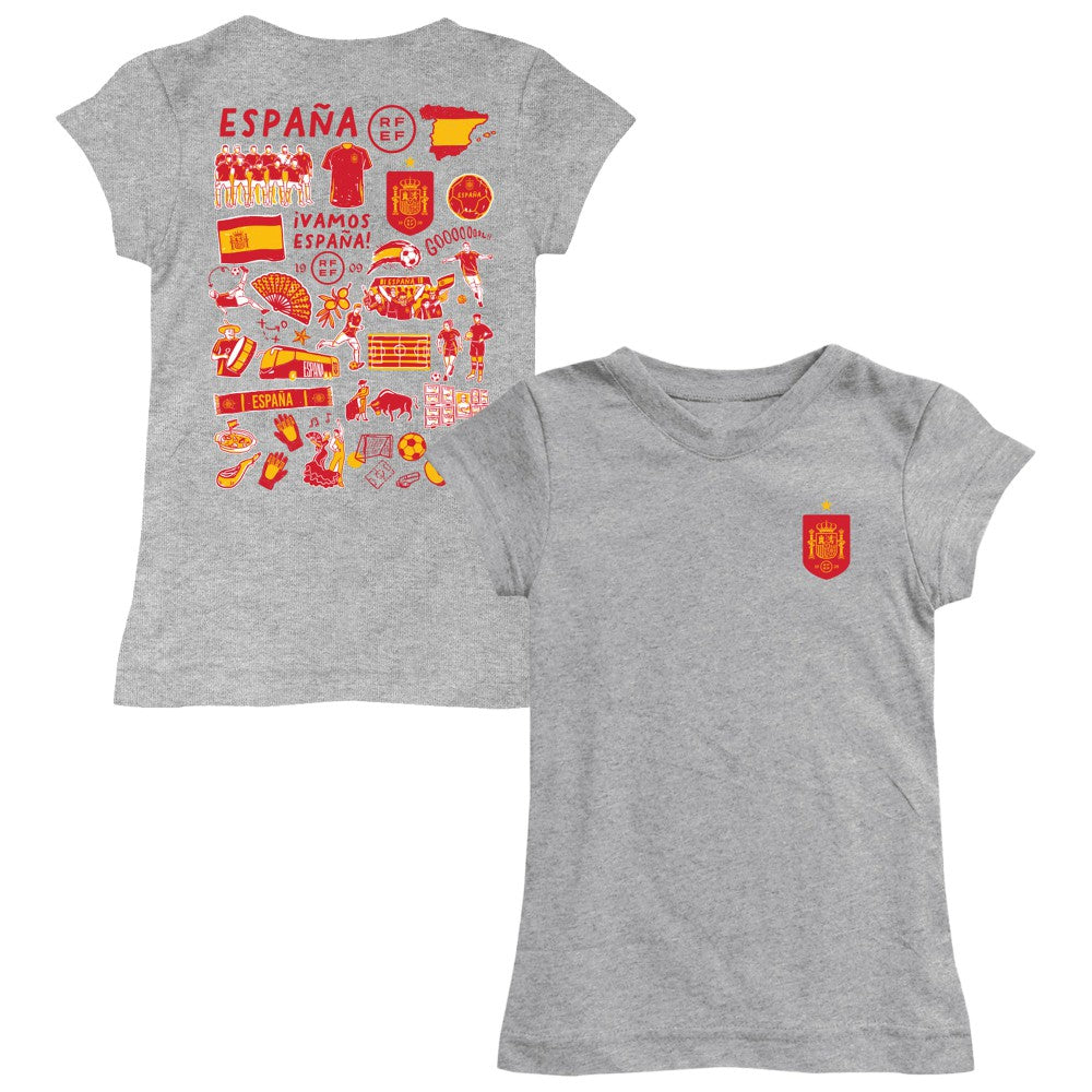 Spain National Team Vive La Fete Girls Youth Impressions Artwork Fitted T-Shirt Gray - FIFA World CUP