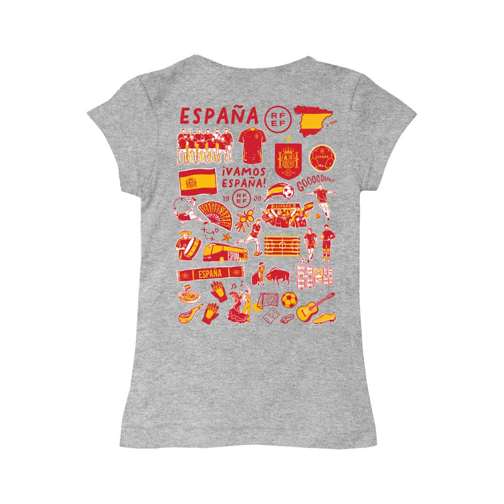 Spain National Team Vive La Fete Girls Youth Impressions Artwork Fitted T-Shirt Gray - FIFA World CUP