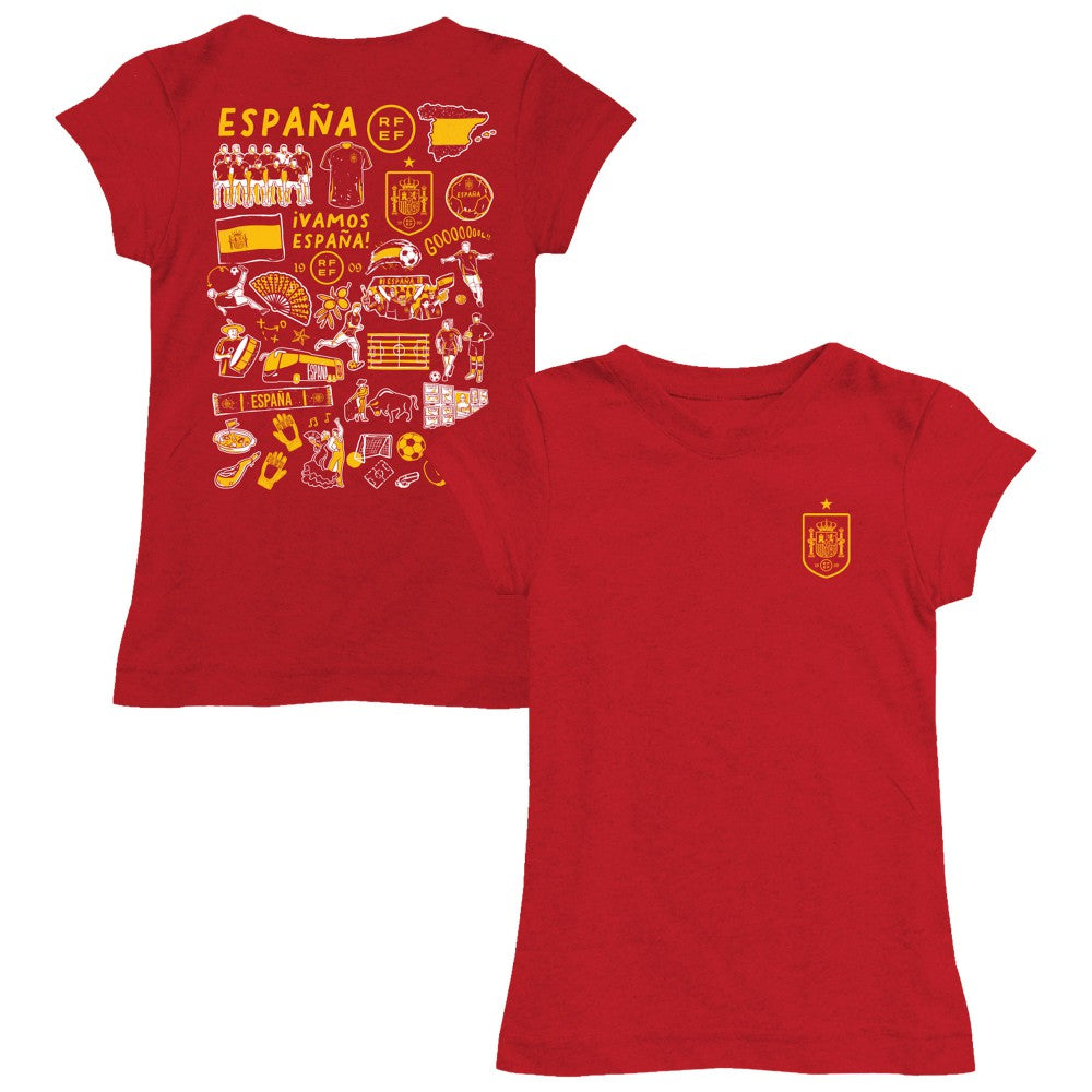 Spain National Team Vive La Fete Girls Youth Impressions Artwork Fitted T-Shirt Red - FIFA World CUP