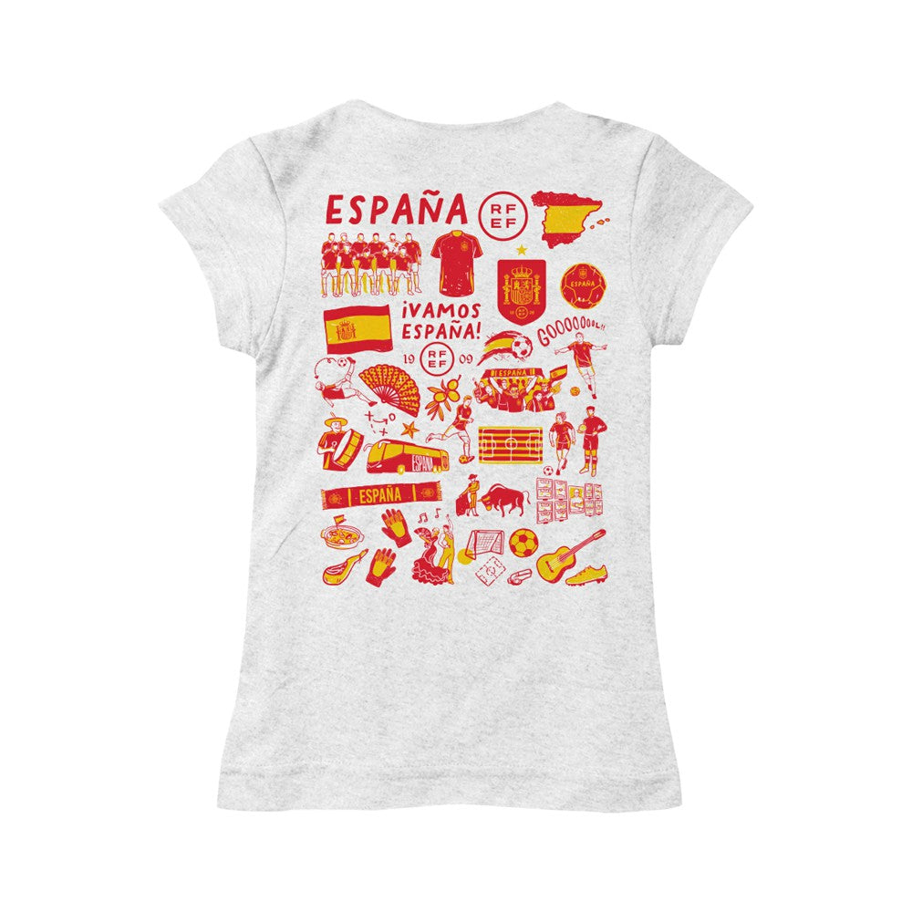 Spain National Team Vive La Fete Girls Youth Impressions Artwork Fitted T-Shirt White - FIFA World CUP