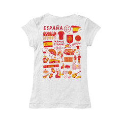 Spain National Team Vive La Fete Girls Youth Impressions Artwork Fitted T-Shirt White - FIFA World CUP