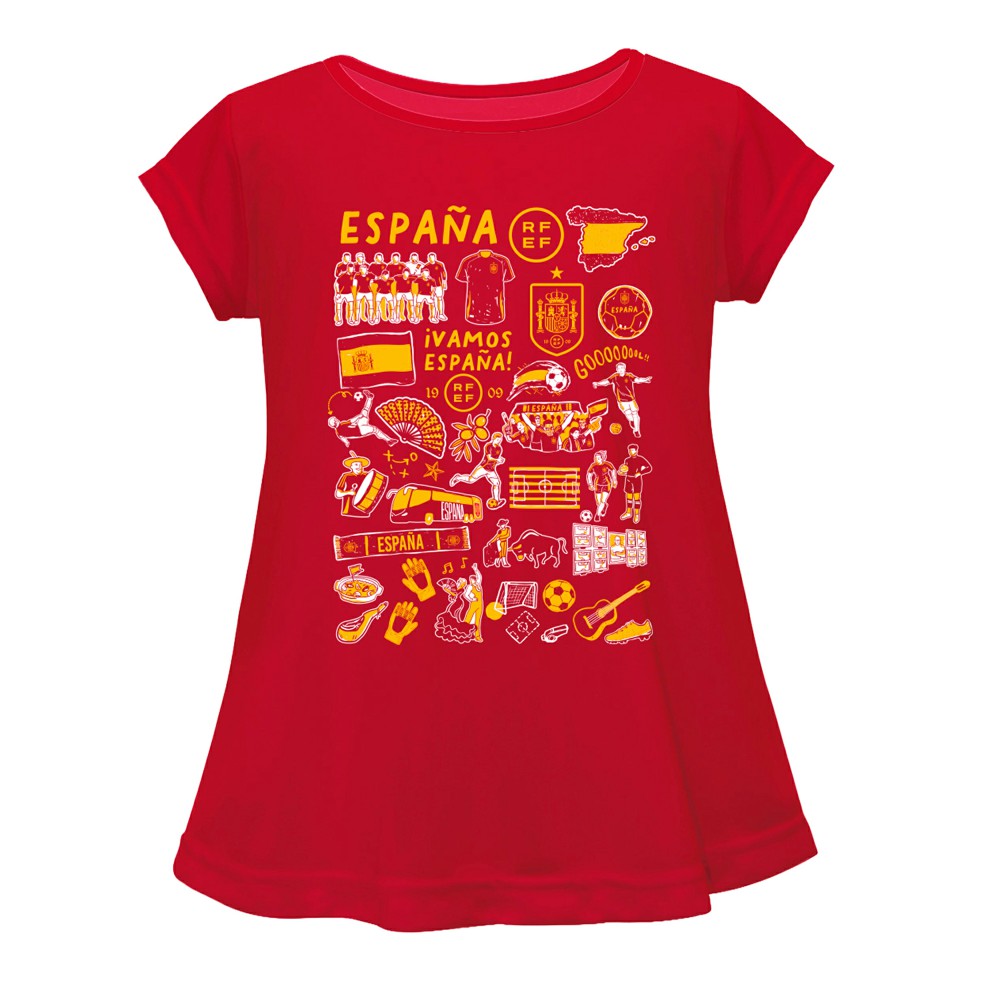 Spain National Team Vive La Fete Girls Youth Impressions Artwork A-Line Top Red - FIFA World CUP