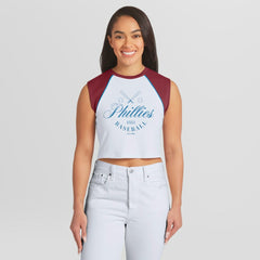 Philadelphia Phillies WEAR by Erin Andrews Women's Cooperstown Cropped Raglan Tank Top - MLB