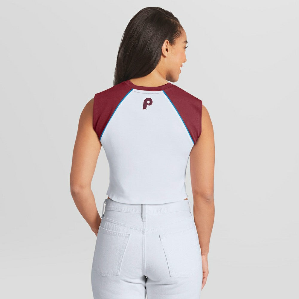 Philadelphia Phillies WEAR by Erin Andrews Women's Cooperstown Cropped Raglan Tank Top - MLB