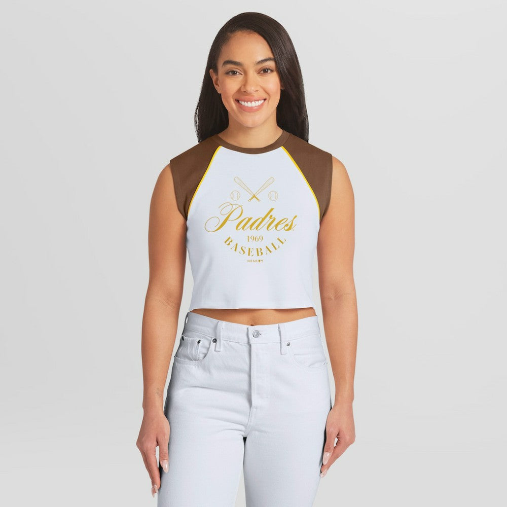 San Diego Padres WEAR by Erin Andrews Women's Cooperstown Cropped Raglan Tank Top - MLB