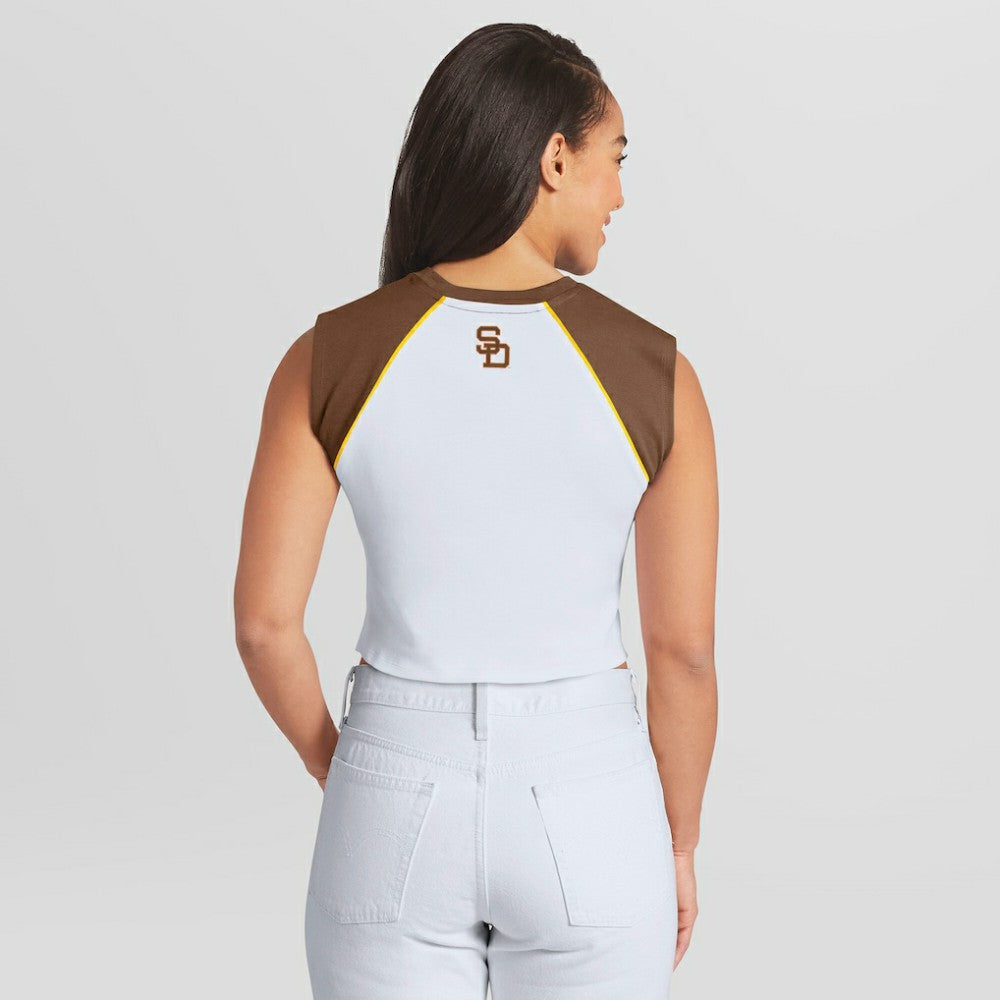 San Diego Padres WEAR by Erin Andrews Women's Cooperstown Cropped Raglan Tank Top - MLB
