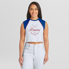 Atlanta Braves WEAR by Erin Andrews Women's Cooperstown Cropped Raglan Tank Top - MLB