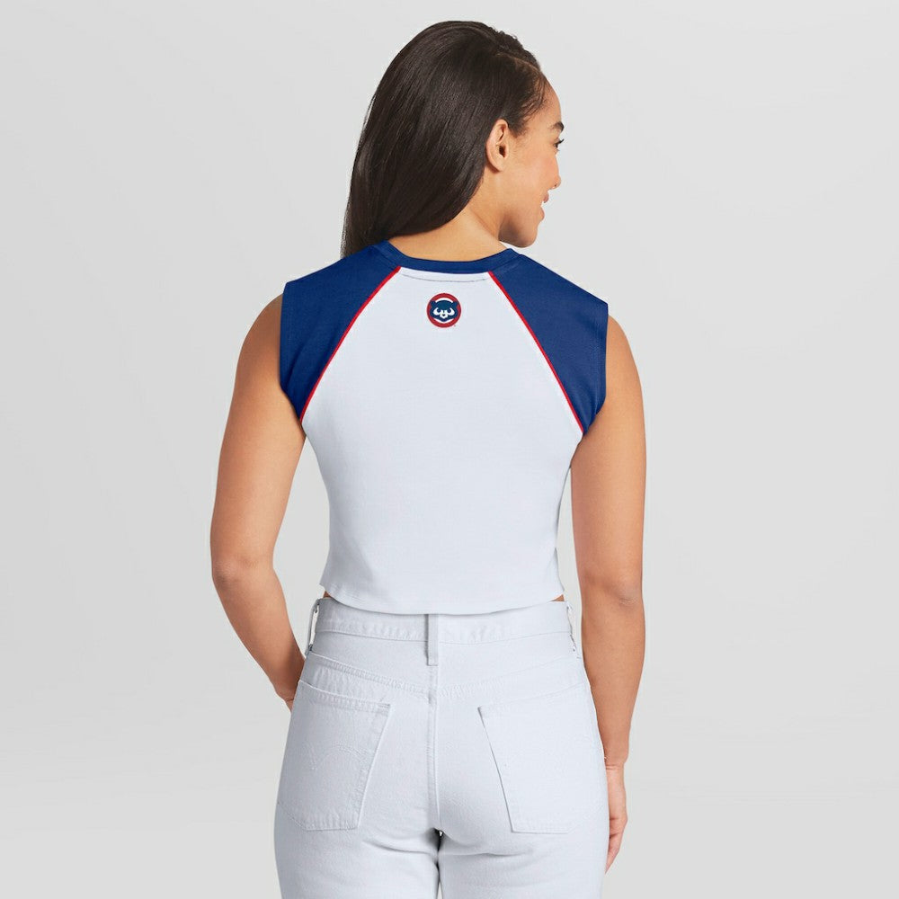 Chicago Cubs WEAR by Erin Andrews Women's Cooperstown Cropped Raglan Tank Top - MLB