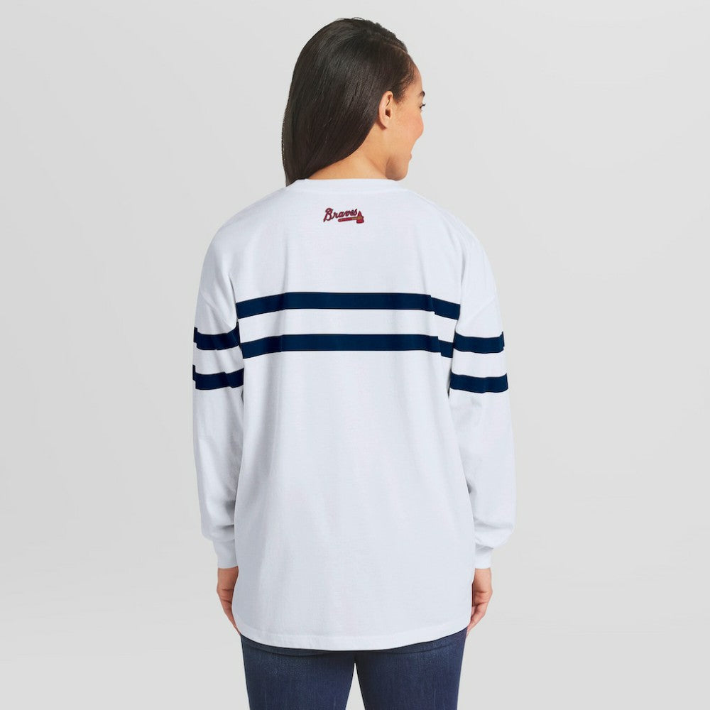 Atlanta Braves WEAR by Erin Andrews Women's Oversized Long Sleeve Striped T-Shirt - MLB
