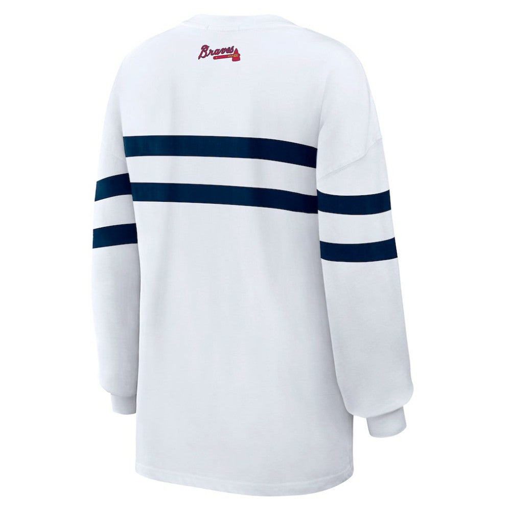 Atlanta Braves WEAR by Erin Andrews Women's Oversized Long Sleeve Striped T-Shirt - MLB