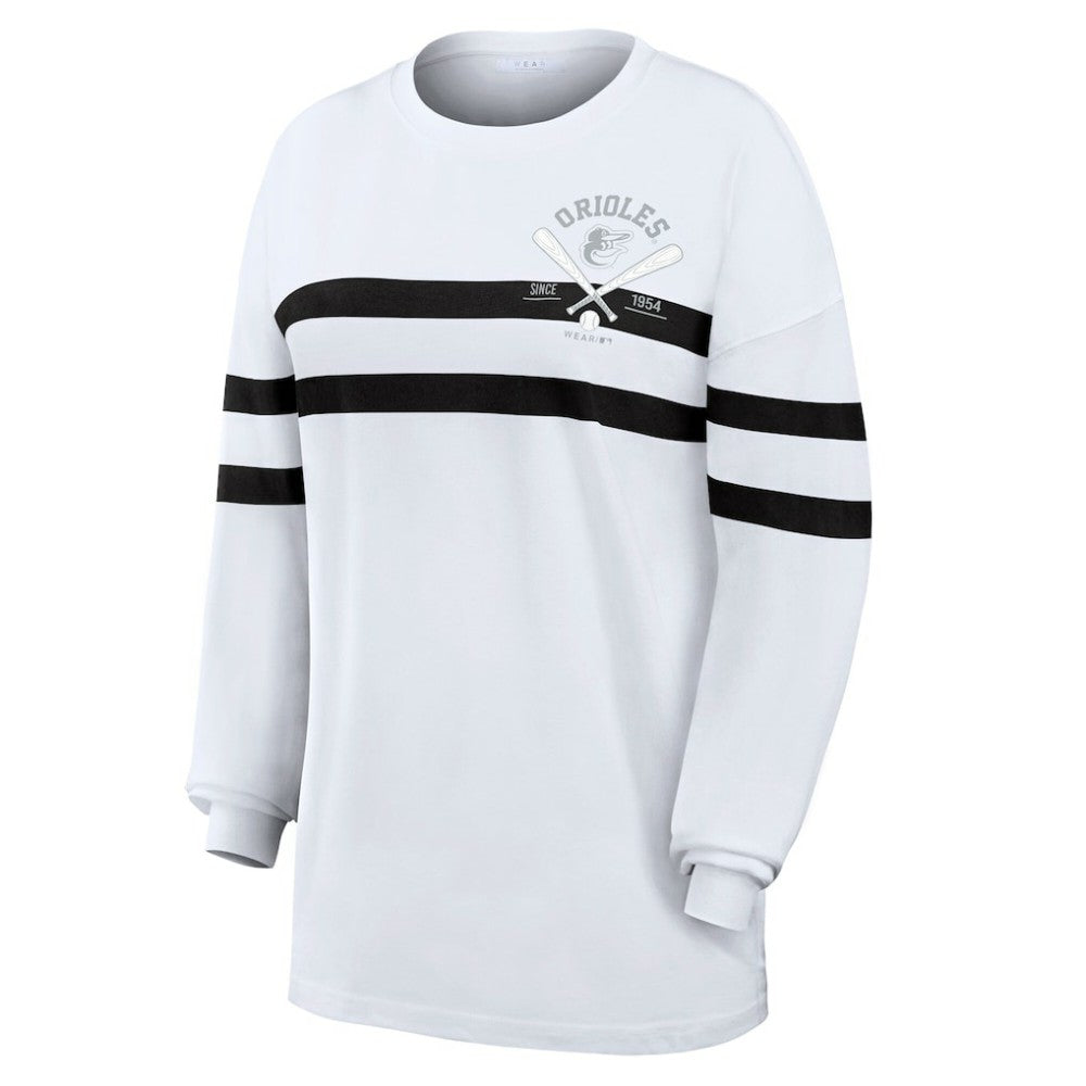 Baltimore Orioles WEAR by Erin Andrews Women's Oversized Long Sleeve Striped T-Shirt - MLB