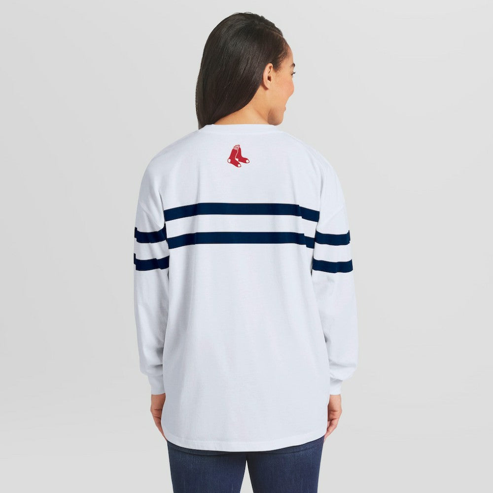 Boston Red Sox WEAR by Erin Andrews Women's Oversized Long Sleeve Striped T-Shirt - MLB