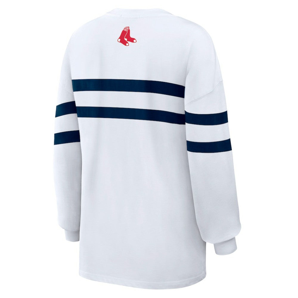 Boston Red Sox WEAR by Erin Andrews Women's Oversized Long Sleeve Striped T-Shirt - MLB