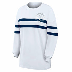 Milwaukee Brewers WEAR by Erin Andrews Women's Oversized Long Sleeve Striped T-Shirt - MLB