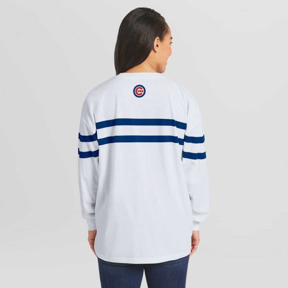 Chicago Cubs WEAR by Erin Andrews Women's Oversized Long Sleeve Striped T-Shirt - MLB