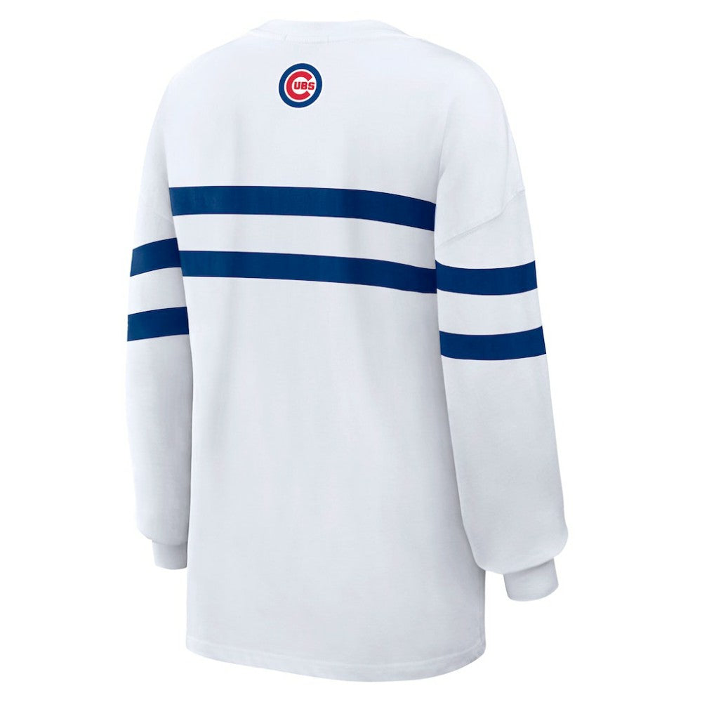 Chicago Cubs WEAR by Erin Andrews Women's Oversized Long Sleeve Striped T-Shirt - MLB