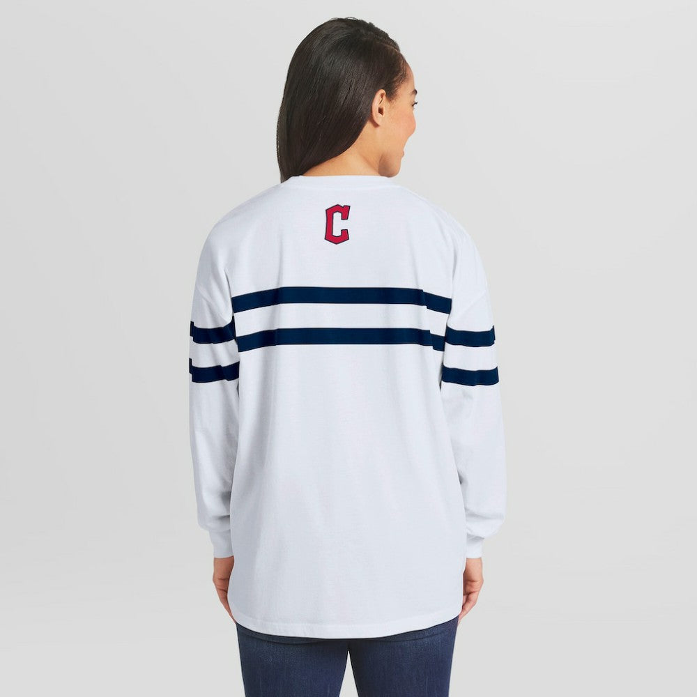 Cleveland Guardians WEAR by Erin Andrews Women's Oversized Long Sleeve Striped T-Shirt - MLB