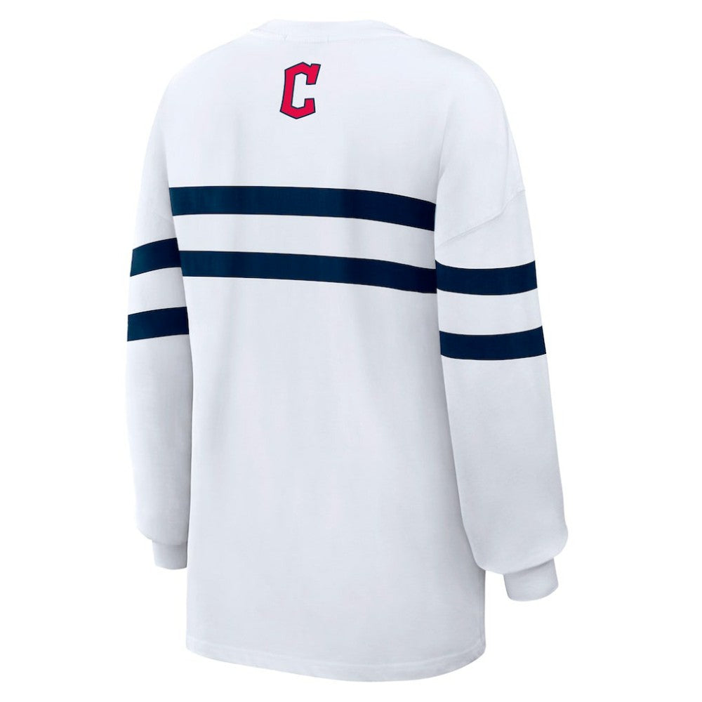 Cleveland Guardians WEAR by Erin Andrews Women's Oversized Long Sleeve Striped T-Shirt - MLB