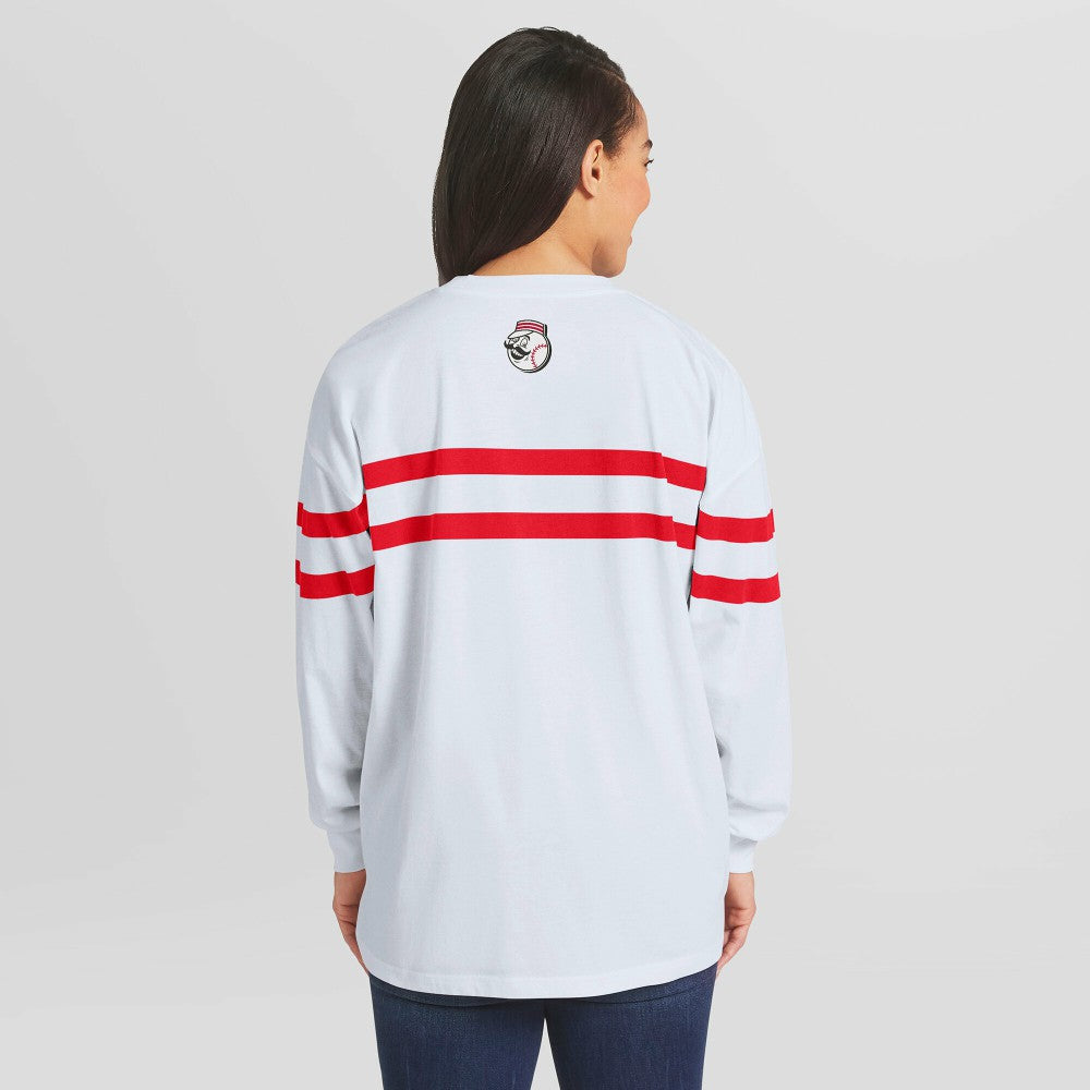 Cincinnati Reds WEAR by Erin Andrews Women's Oversized Long Sleeve Striped T-Shirt - MLB