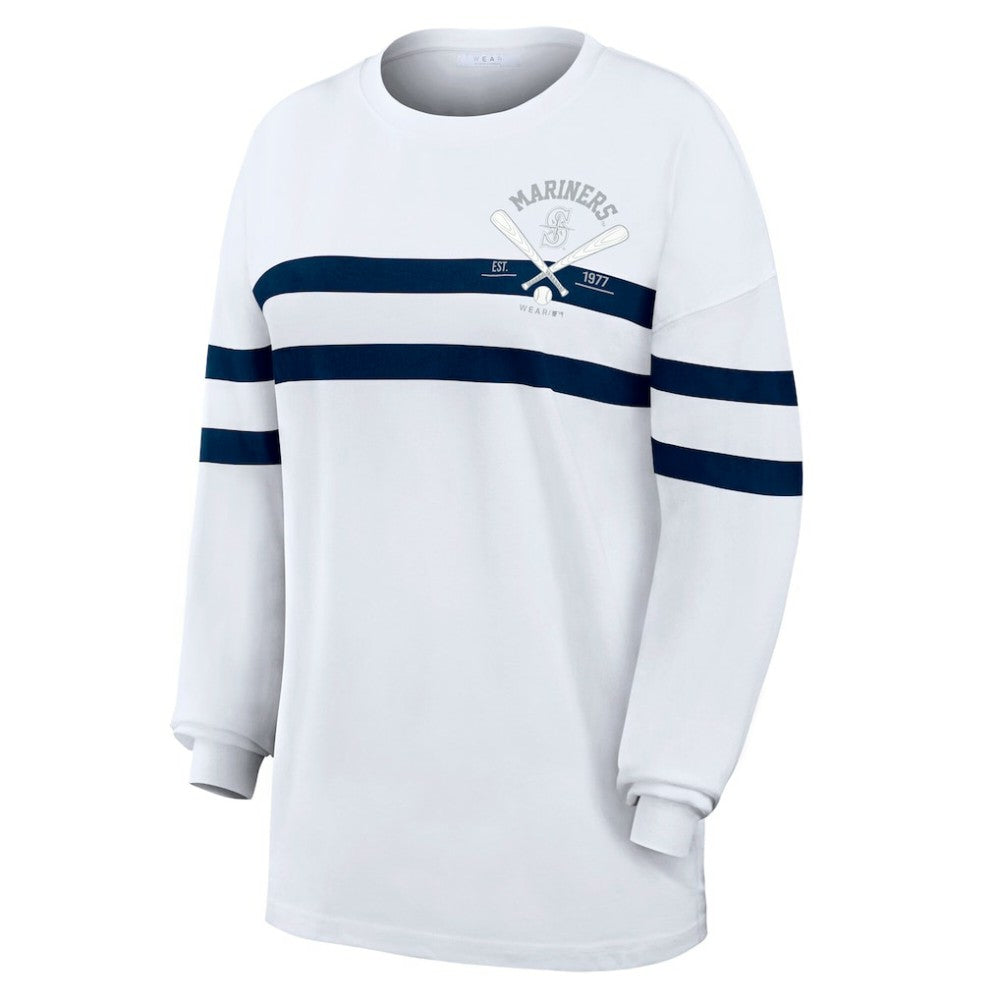 Seattle Mariners WEAR by Erin Andrews Women's Oversized Long Sleeve Striped T-Shirt - MLB