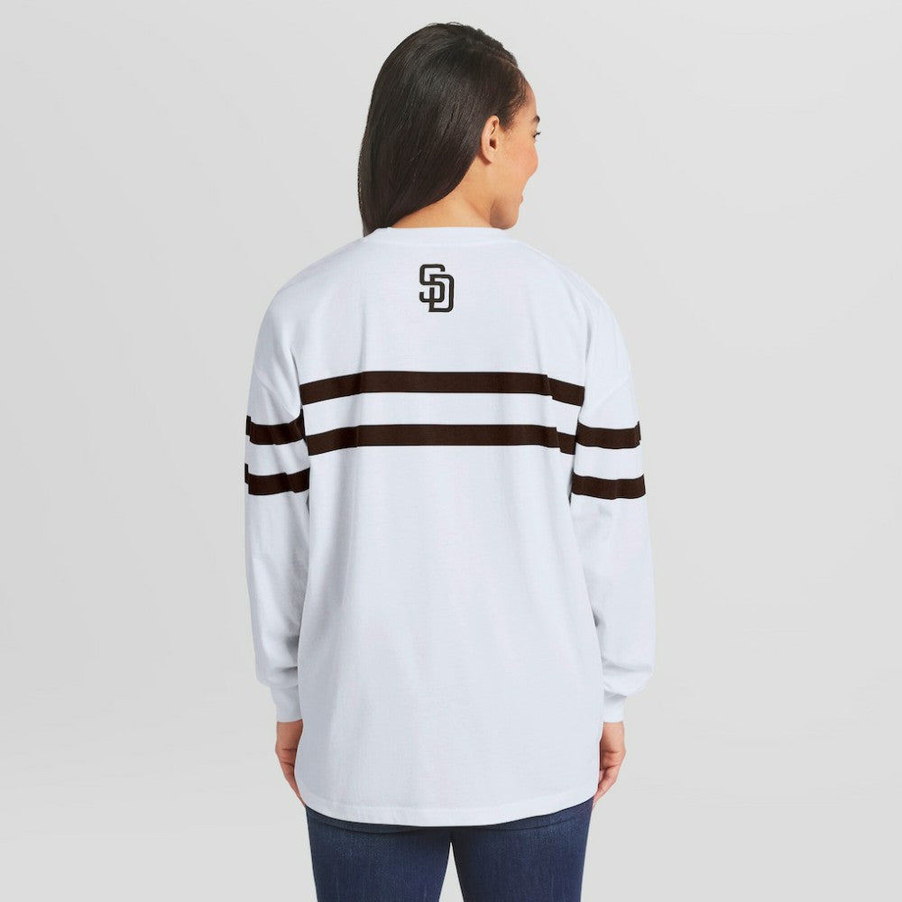 San Diego Padres WEAR by Erin Andrews Women's Oversized Long Sleeve Striped T-Shirt - MLB