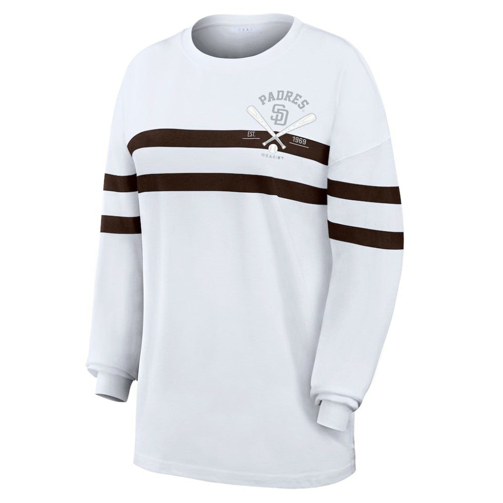 San Diego Padres WEAR by Erin Andrews Women's Oversized Long Sleeve Striped T-Shirt - MLB