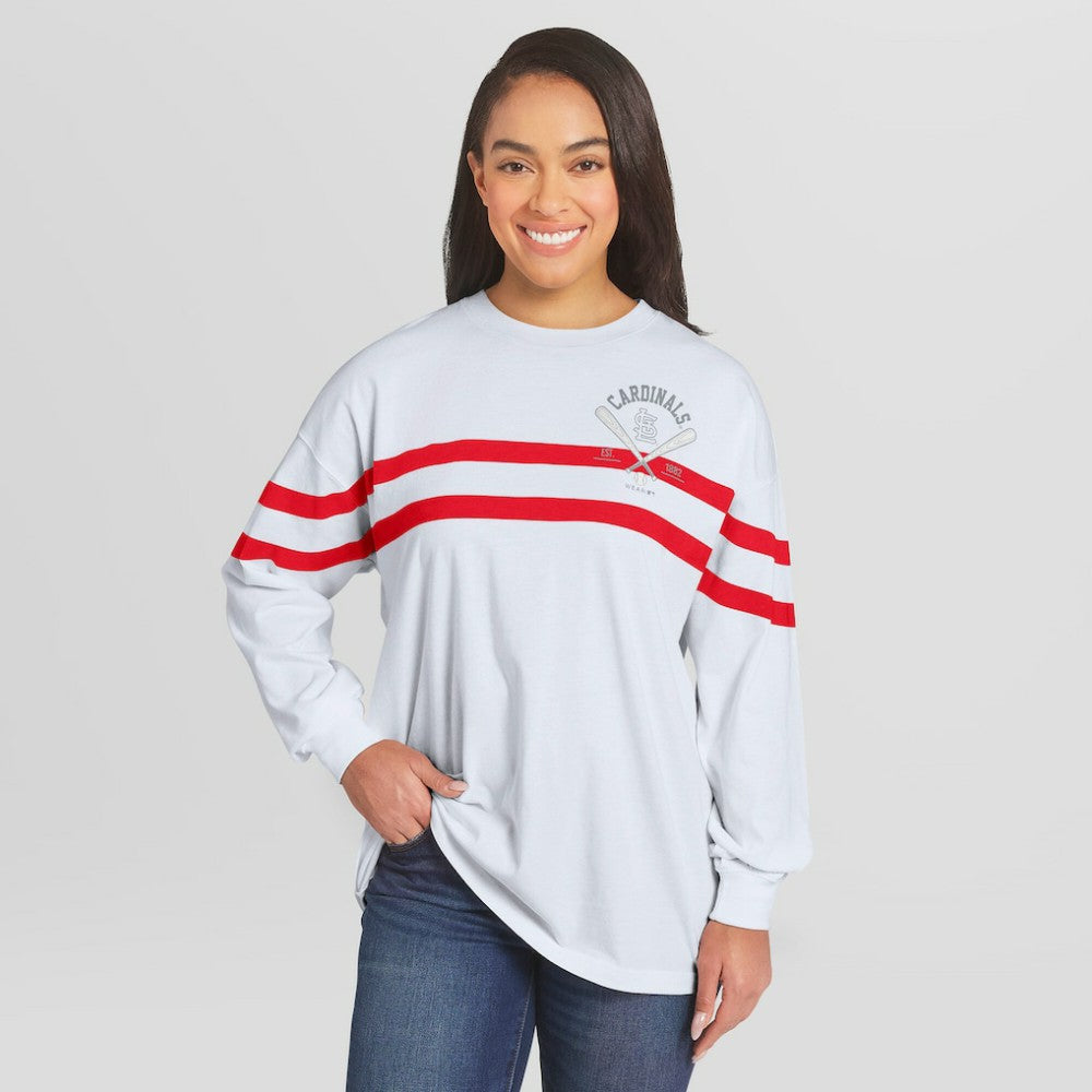 St. Louis Cardinals WEAR by Erin Andrews Women's Oversized Long Sleeve Striped T-Shirt - MLB