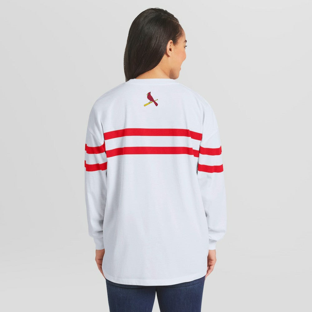 St. Louis Cardinals WEAR by Erin Andrews Women's Oversized Long Sleeve Striped T-Shirt - MLB