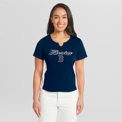 Boston Red Sox WEAR by Erin Andrews Women's Notch Neck Cropped T-Shirt - MLB