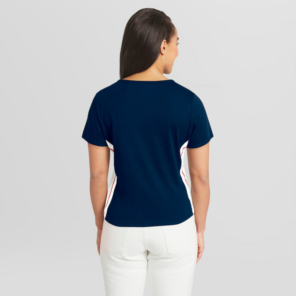 Boston Red Sox WEAR by Erin Andrews Women's Notch Neck Cropped T-Shirt - MLB