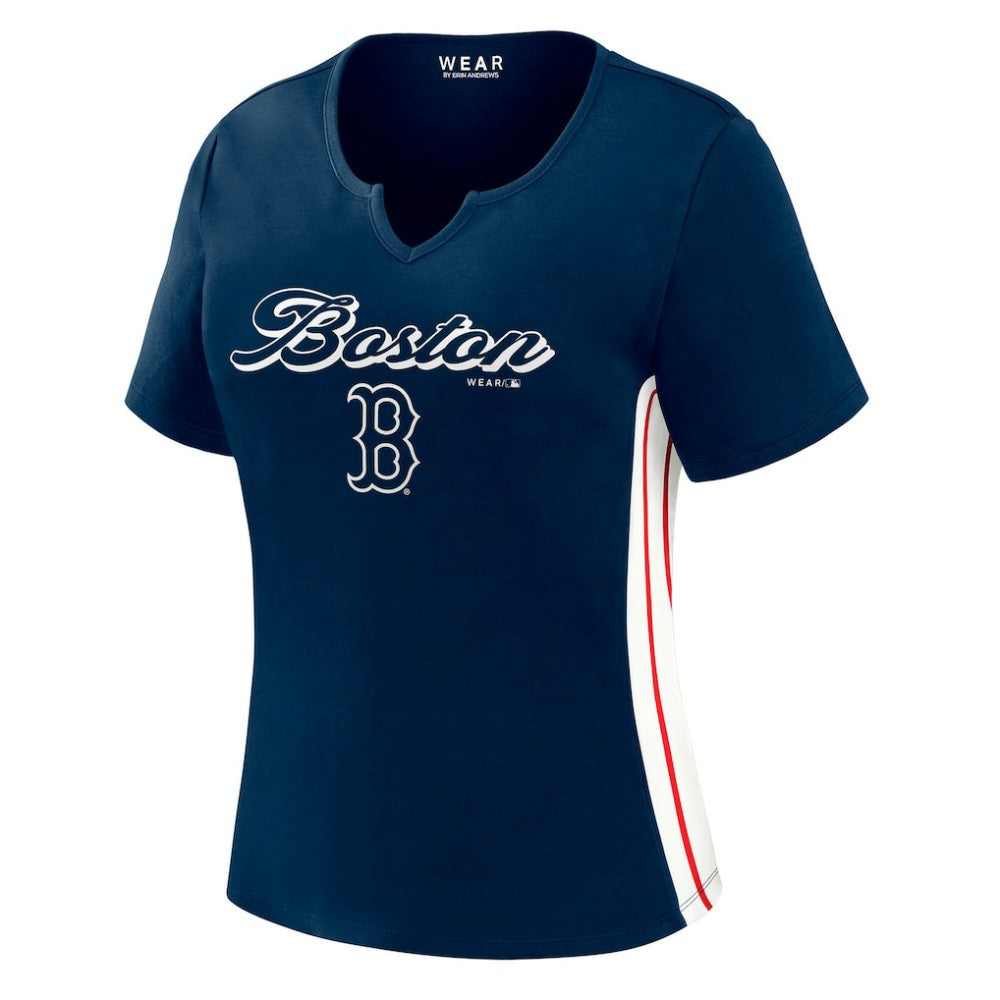 Boston Red Sox WEAR by Erin Andrews Women's Notch Neck Cropped T-Shirt - MLB