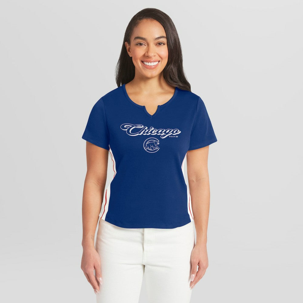 Chicago Cubs WEAR by Erin Andrews Women's Notch Neck Cropped T-Shirt - MLB
