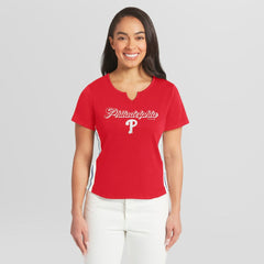 Philadelphia Phillies WEAR by Erin Andrews Women's Notch Neck Cropped T-Shirt - MLB