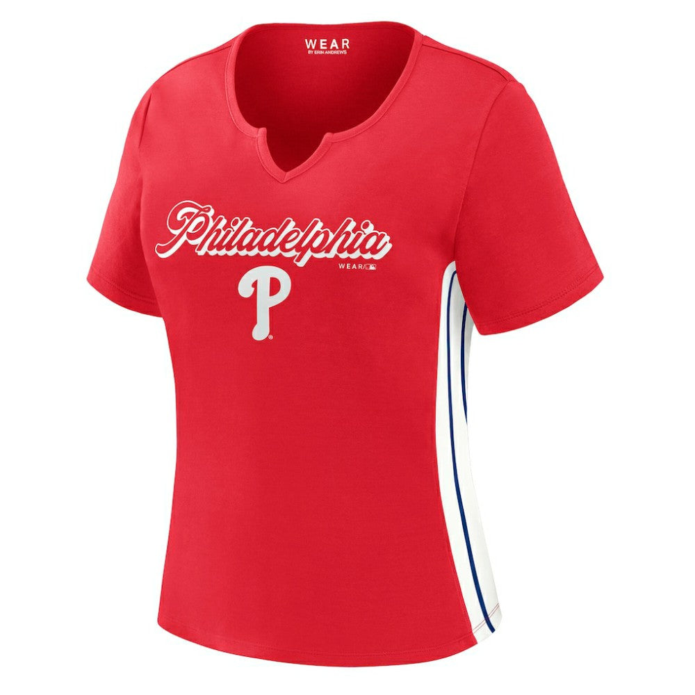 Philadelphia Phillies WEAR by Erin Andrews Women's Notch Neck Cropped T-Shirt - MLB