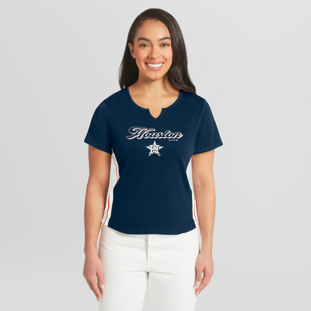 Houston Astros WEAR by Erin Andrews Women's Notch Neck Cropped T-Shirt - MLB