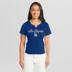 Los Angeles Dodgers WEAR by Erin Andrews Women's Notch Neck Cropped T-Shirt - MLB