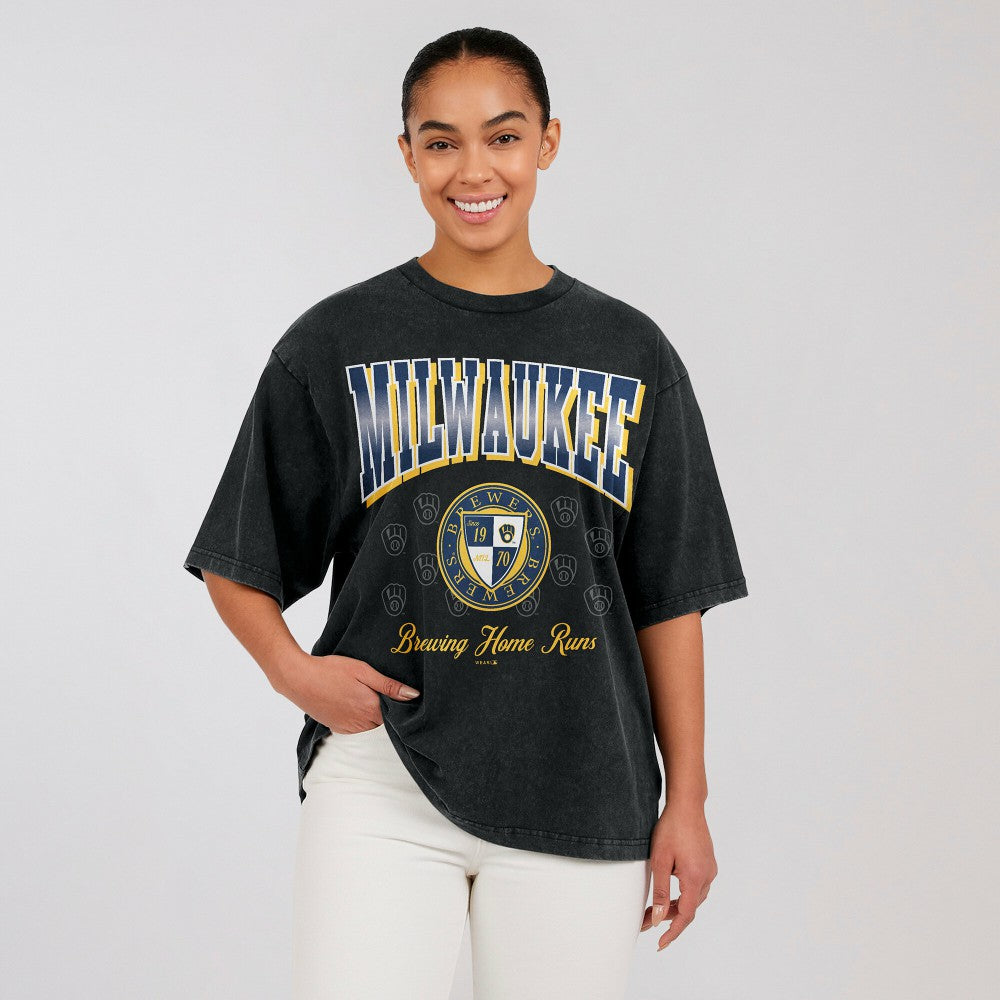 Milwaukee Brewers WEAR by Erin Andrews Women's Oversized Boyfriend T-Shirt - MLB